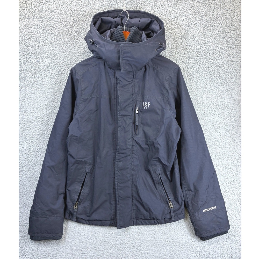 Abercrombie Weather Warrior Jacket Mens L Navy Hooded Fleece Lined Warm Parka
